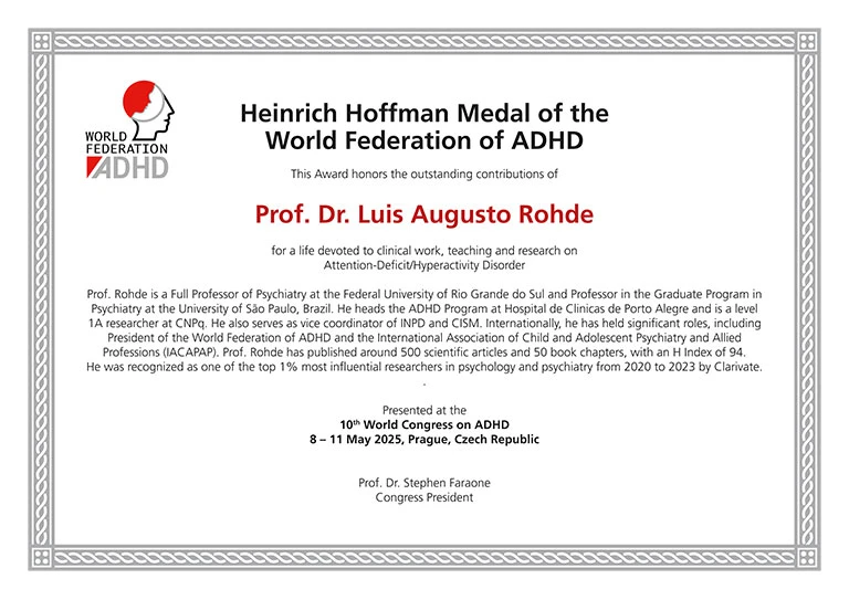Medal Certificate Prof. Dr. Luis Augusto Rohde