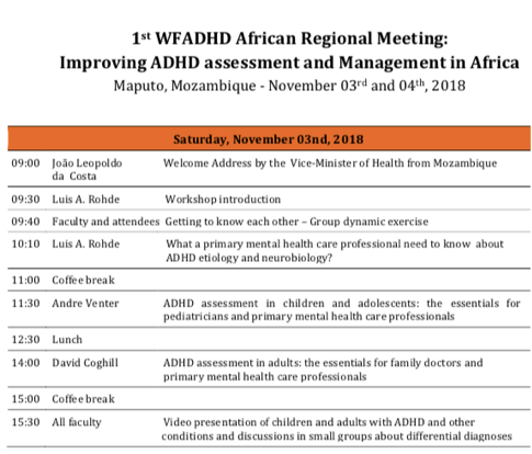 Programme 1st WFADHD African Regional Meeting