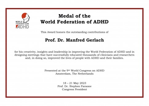 Medal of the World Federation of ADHD awarded to Prof. Dr. M. Gerlach
